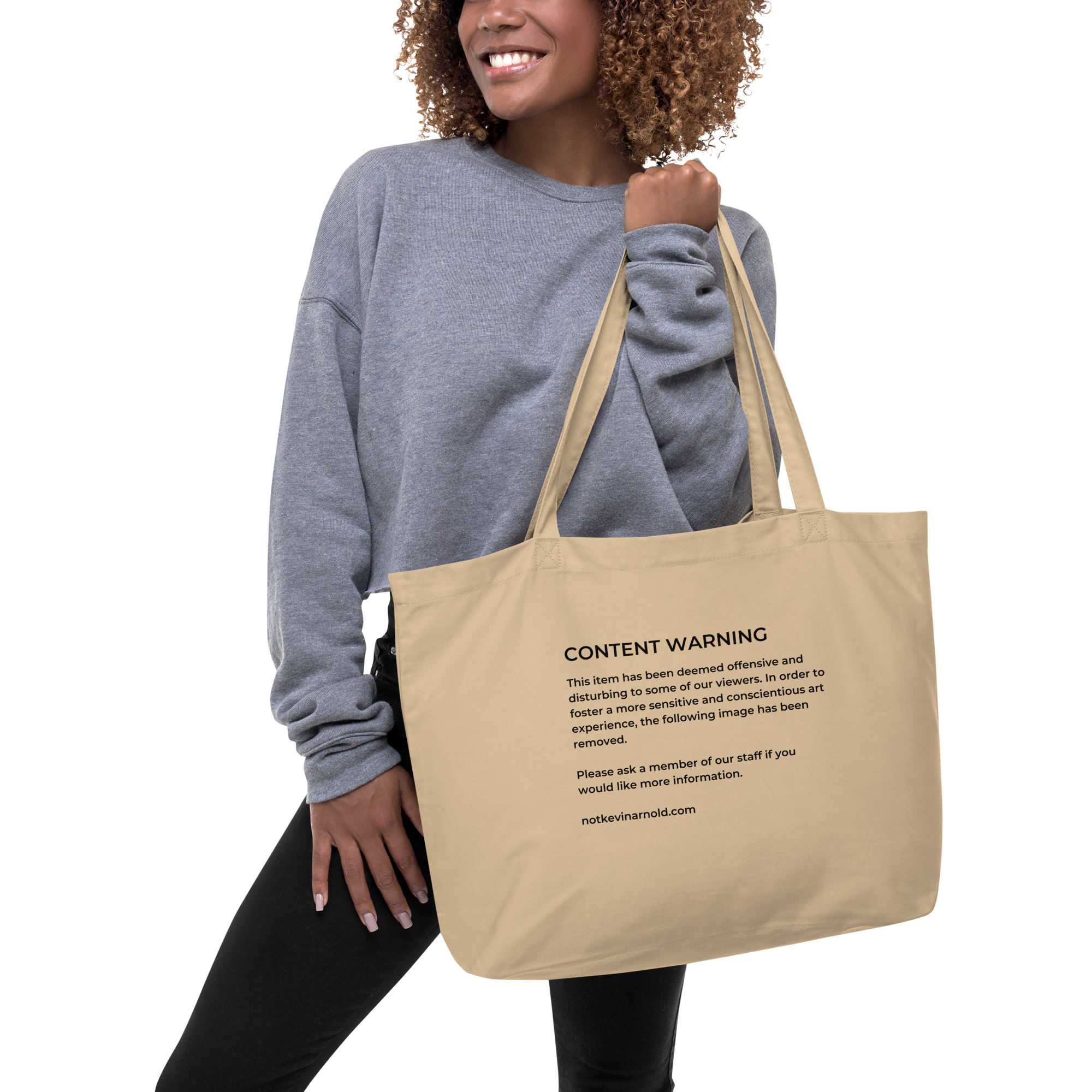 Content Warning Large Organic Tote Bag